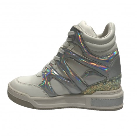 Scarpe donna Guess sneaker alto Lisa con zeppa white/ silver DS23GU19 FL5LISSMA12