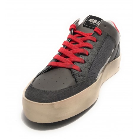 Scarpe uomo 4B12 sneakers in pelle asphalt/ red all over US23QB09 KYLE-U733