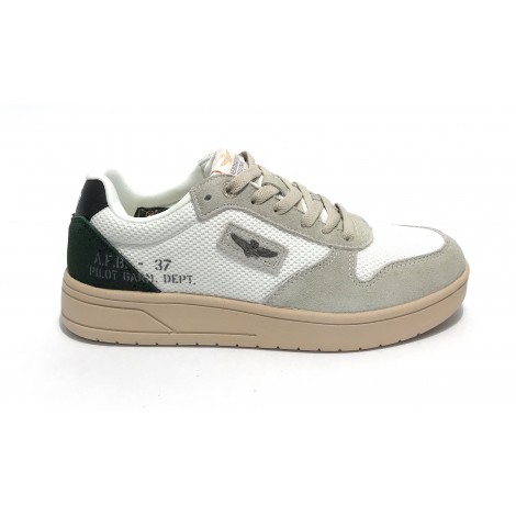 Sneaker Aeronautica Militare running in pelle/ tessuto bianco/ verde US23AR07 231SC235CT3096