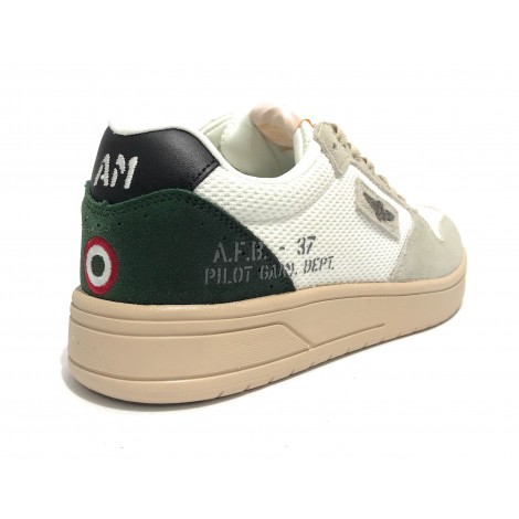 Sneaker Aeronautica Militare running in pelle/ tessuto bianco/ verde US23AR07 231SC235CT3096