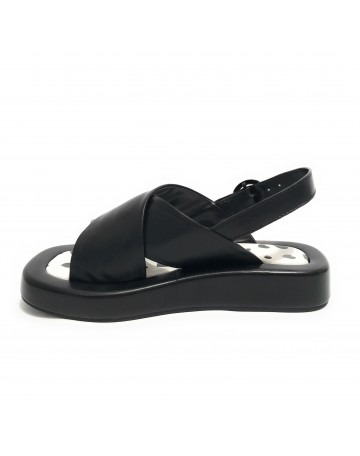 Scarpe donna Love Moschino sandalo in pelle nero/ bianco DS23MO15 JA16263