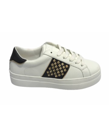 Scarpe donna sneaker Gold&gold ecopelle bianco/ nero con borchie DS22GG01 GB316