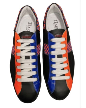 Scarpe uomo Harris sneaker pelle matrix nero/ arancio fluo/ blu U17HA158